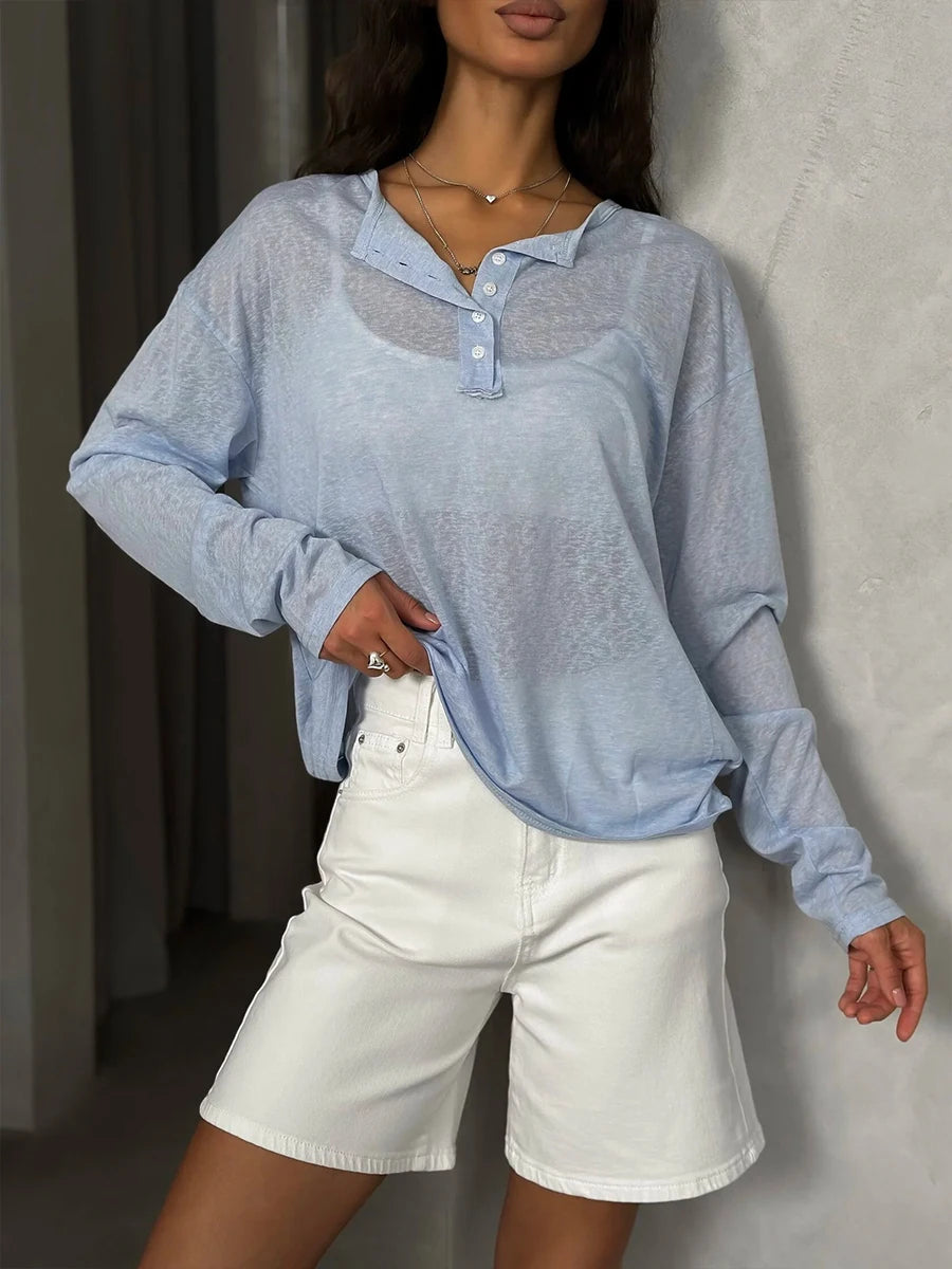 Hirsionsan Basic soft  T-Shirts Women Summer Long Sleeves