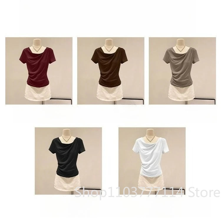 Summer Off Shoulder Top Women Versatile Base Shirt