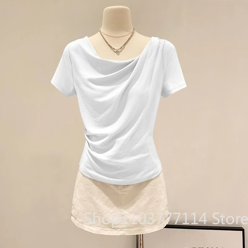 Summer Off Shoulder Top Women Versatile Base Shirt
