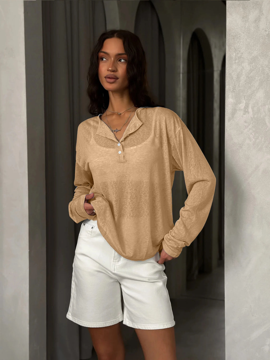 Hirsionsan Basic soft  T-Shirts Women Summer Long Sleeves