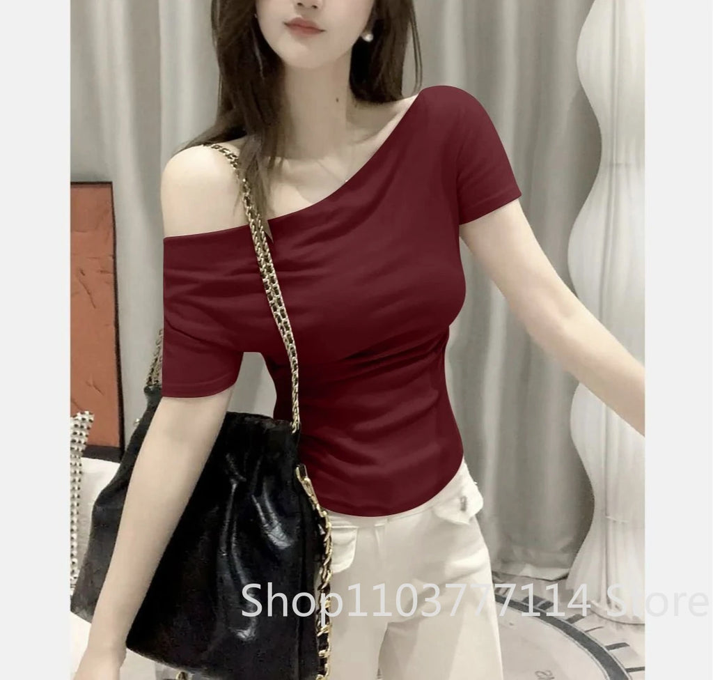 Summer Off Shoulder Top Women Versatile Base Shirt