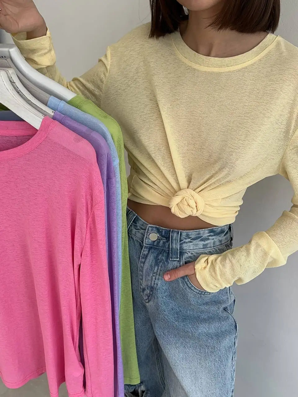 Hirsionsan Basic soft  T-Shirts Women Summer Long Sleeves
