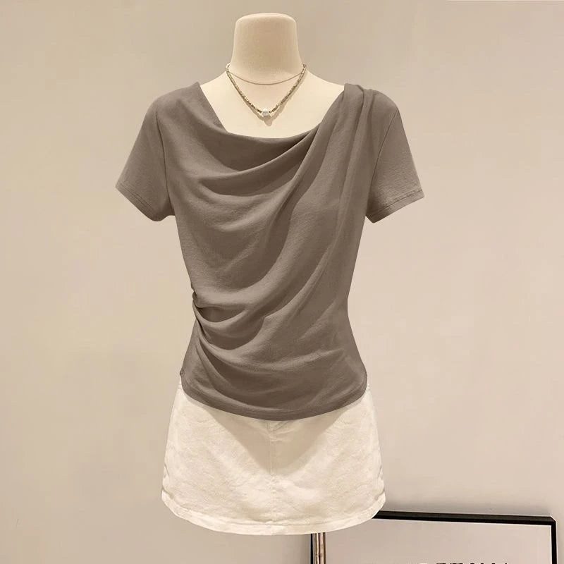 Summer Off Shoulder Top Women Versatile Base Shirt