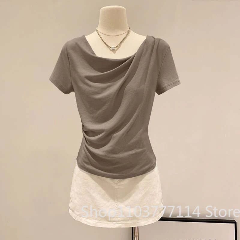 Summer Off Shoulder Top Women Versatile Base Shirt