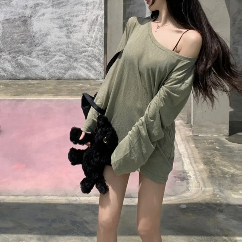 Korean White Off Shoulder Top Long Sleeve T-Shirt Women