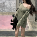 Korean White Off Shoulder Top Long Sleeve T-Shirt Women