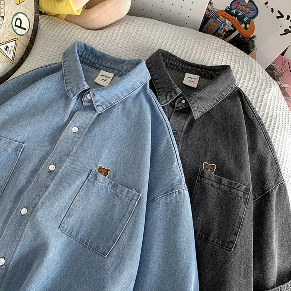 2025 Shirts Men Clothing Fashion Short Sleeve Summer Korean Style Loose All-match Cargo Handsome Homme Solid Tops Harajuku