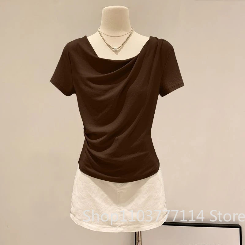 Summer Off Shoulder Top Women Versatile Base Shirt