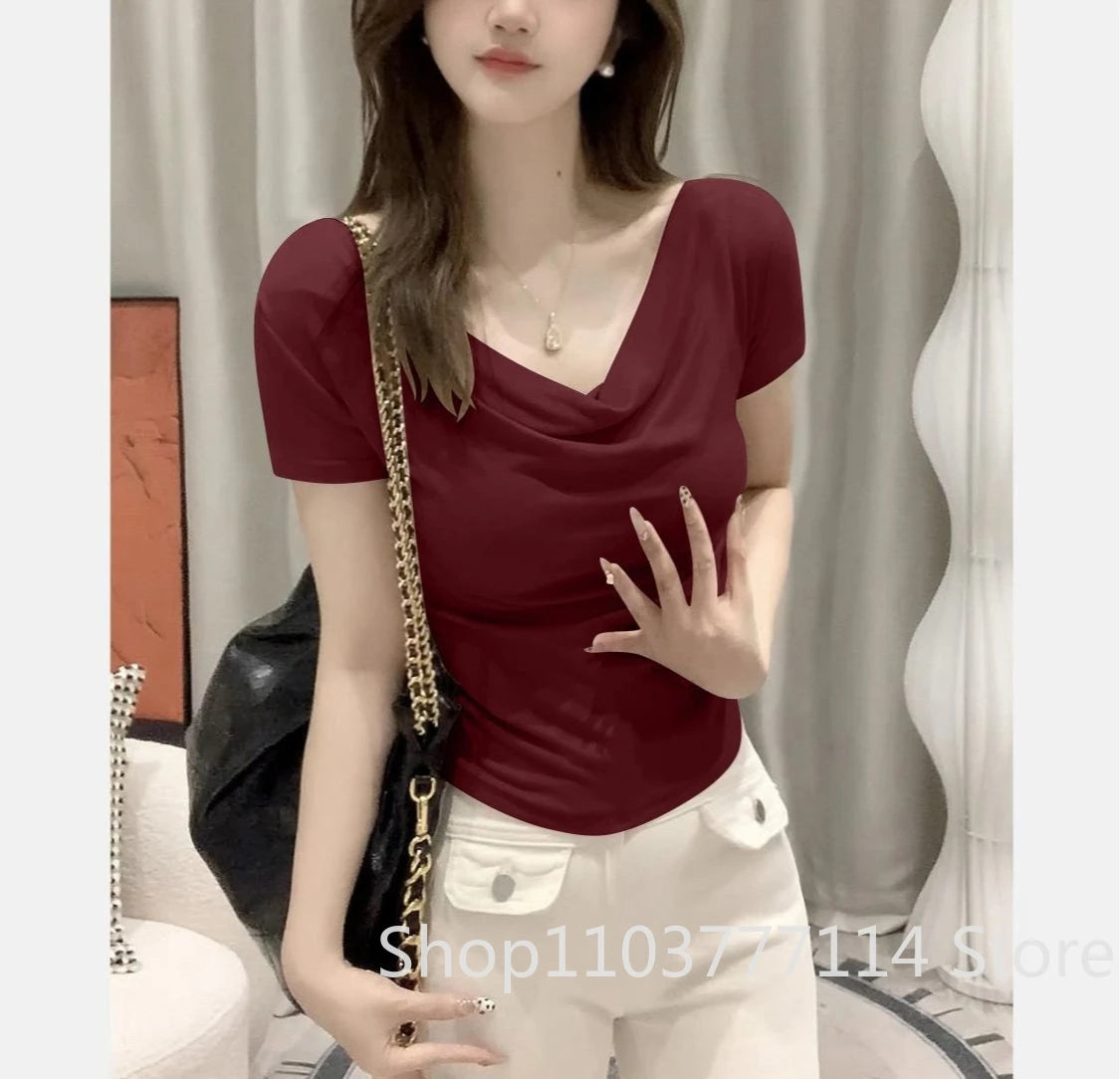 Summer Off Shoulder Top Women Versatile Base Shirt