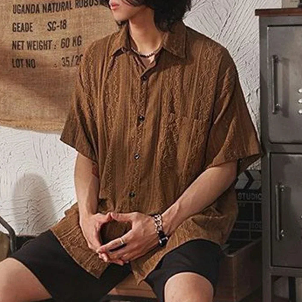 Mens Japanese Retro Loose Shirt