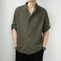 Male Shirts Linen Black Half Sleeve Oversize
