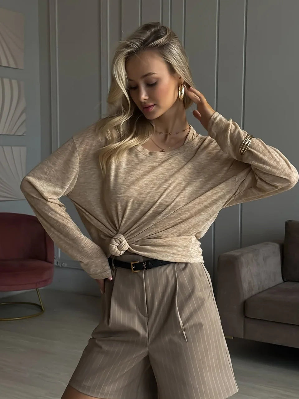Hirsionsan Basic soft  T-Shirts Women Summer Long Sleeves