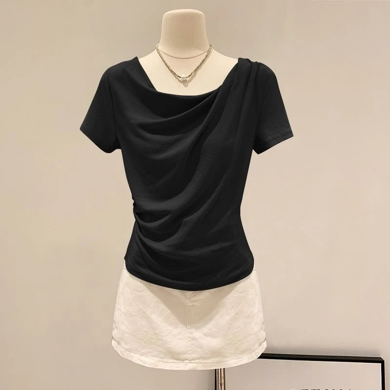Summer Off Shoulder Top Women Versatile Base Shirt