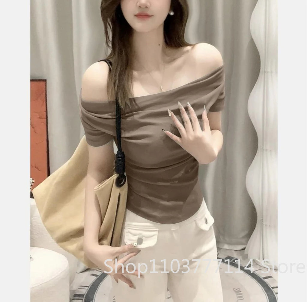 Summer Off Shoulder Top Women Versatile Base Shirt
