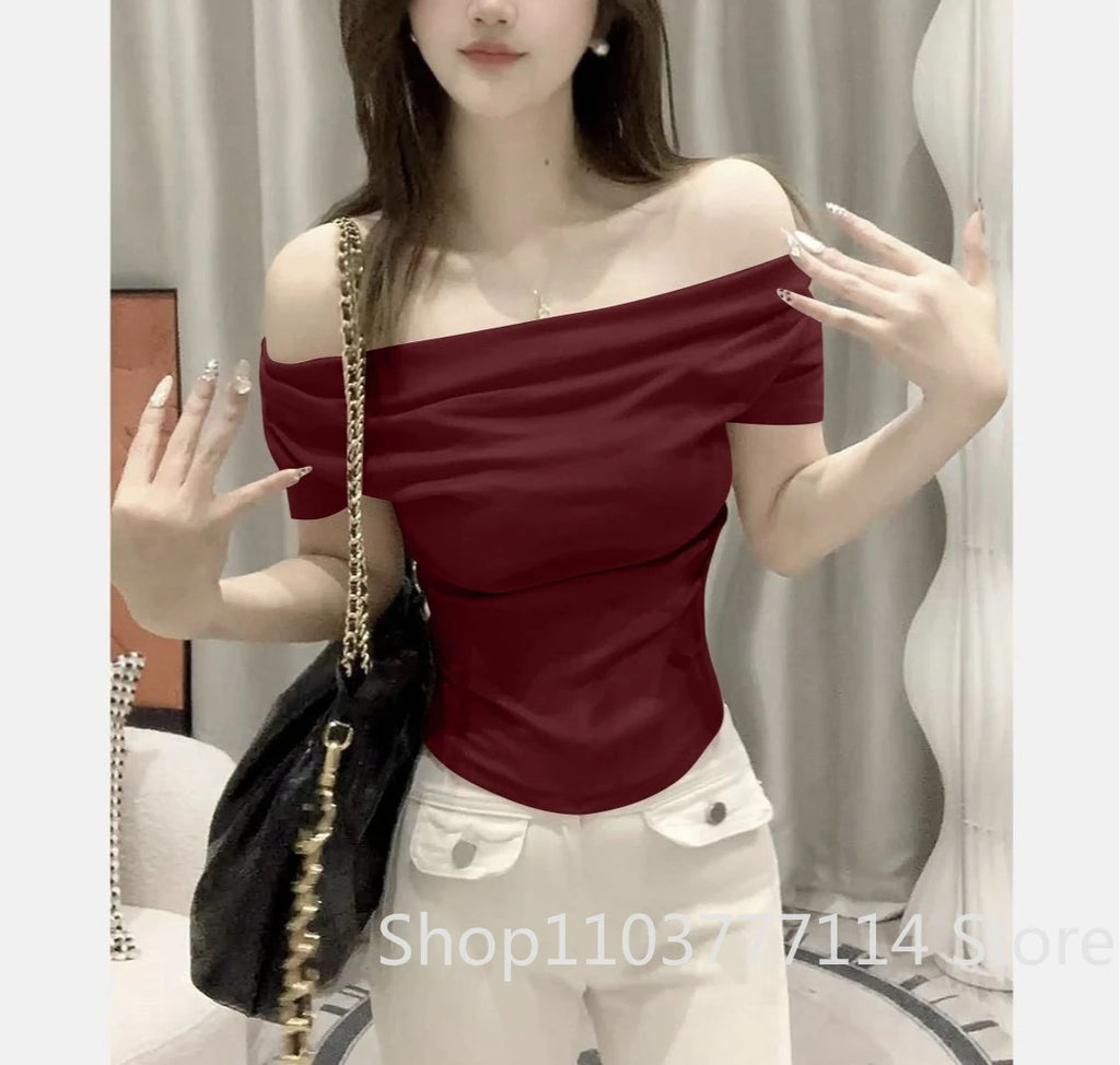 Summer Off Shoulder Top Women Versatile Base Shirt