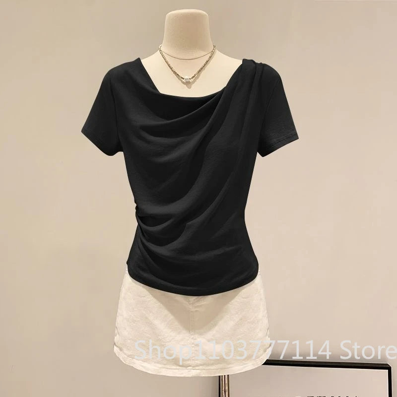 Summer Off Shoulder Top Women Versatile Base Shirt