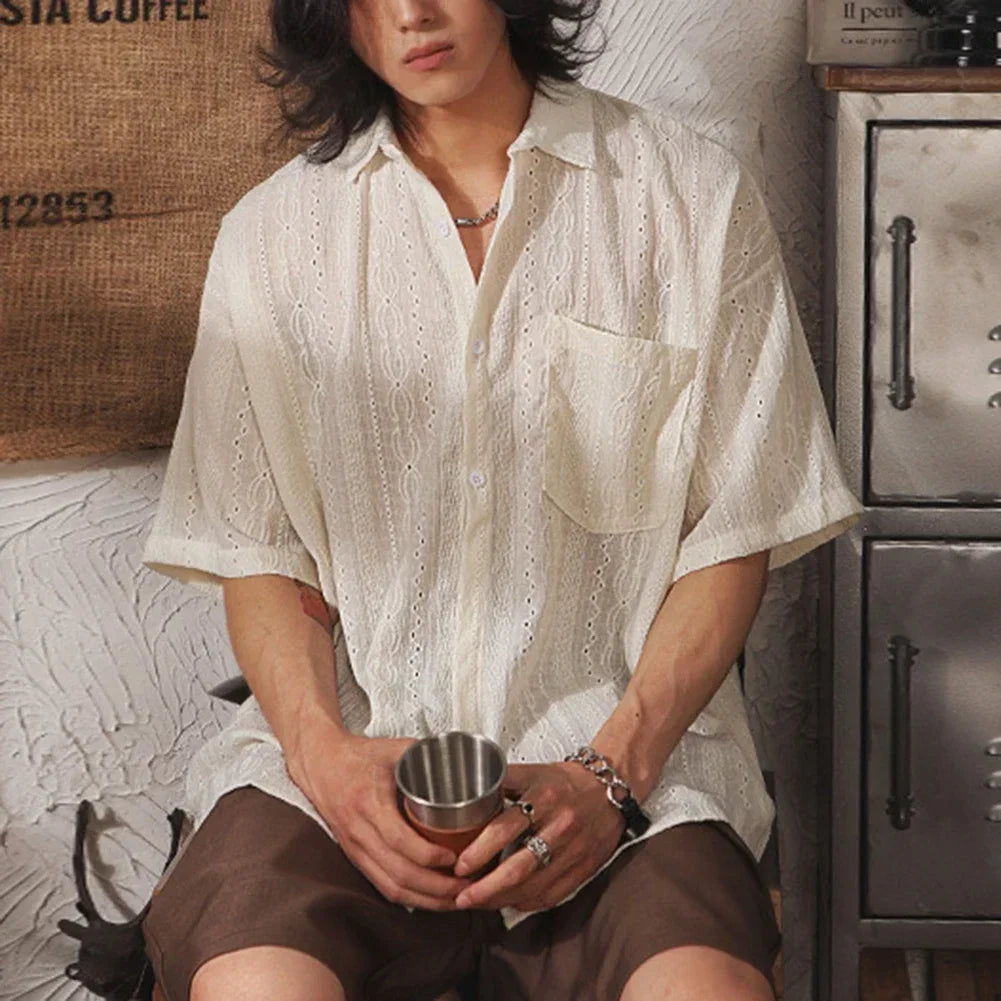 Mens Japanese Retro Loose Shirt